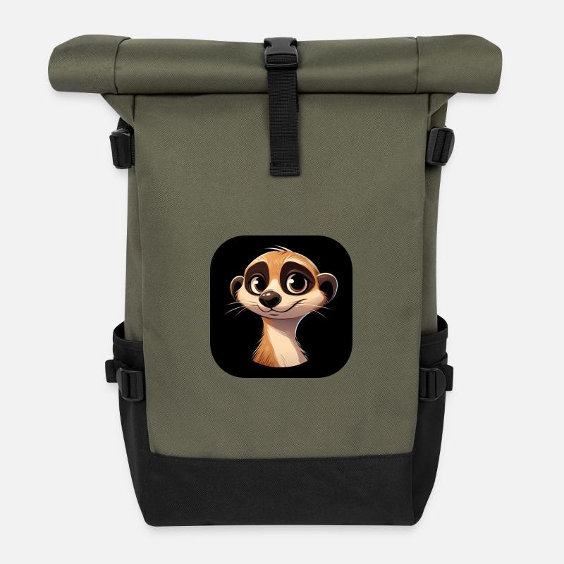 Erdmännchen Kopf Cartoon Comic Portrait - Rolltop Rucksack - Olive/Schwarz
