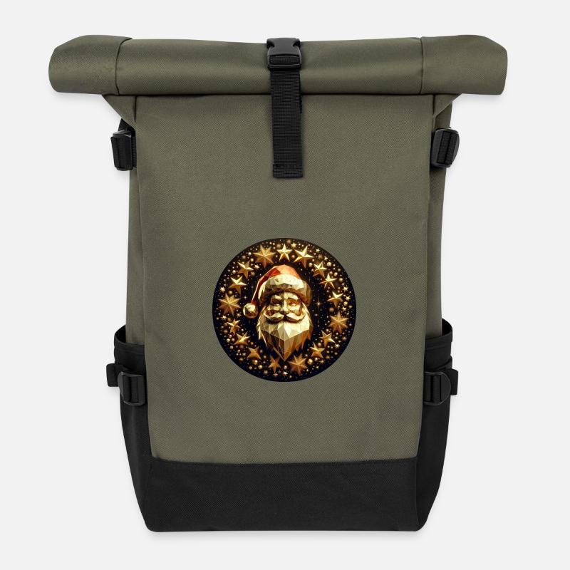 Weihnachtsmann mit Mütze und Sternen - Rolltop Rucksack - Olive/Schwarz