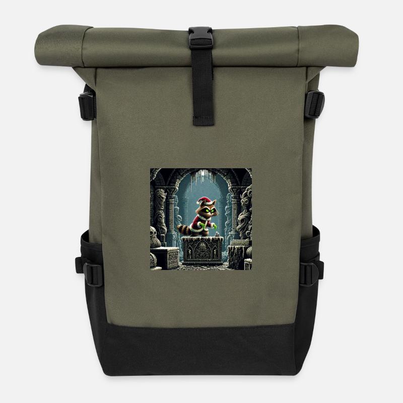 Winterkatze im Dungeonzauber - Rolltop Rucksack - Olive/Schwarz