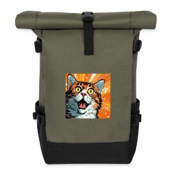 Ausdrucksstarke Katzenillustration im Pop-Art Stil - Rolltop Rucksack - Olive/Schwarz - Vorne