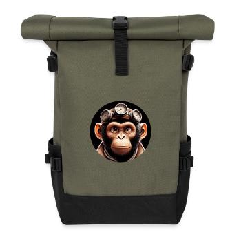 Affe Zeitreisender Zeitreise - Rolltop Rucksack - Olive/Schwarz - Vorne