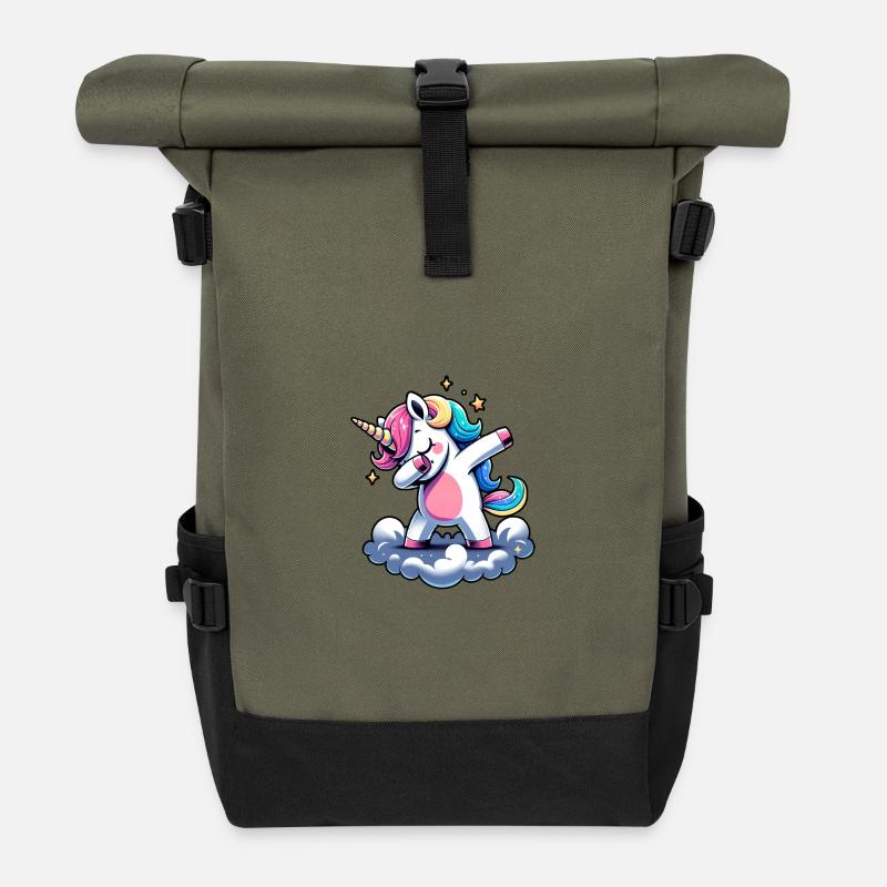 Regenbogen Einhorn Tanz - Rolltop Rucksack - Olive/Schwarz