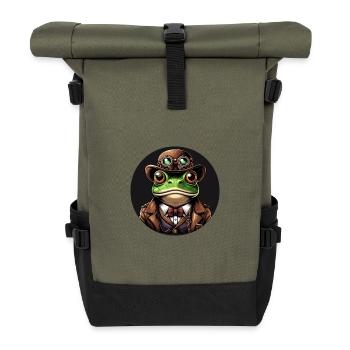 Frosch im Steampunk Outfit - Rolltop Rucksack - Olive/Schwarz - Vorne