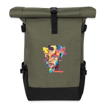 Cubist Pop Portrait in Neon Palette - Roll Top Backpack - olive/black - Front