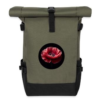 Mohnblume fotorealistisch - Rolltop Rucksack - Olive/Schwarz - Vorne