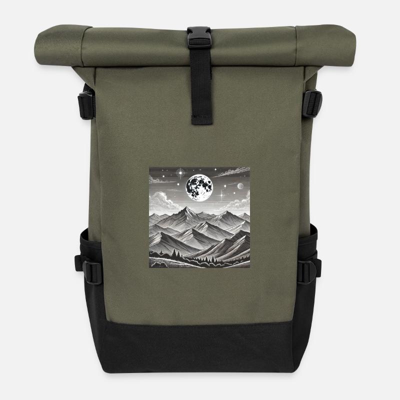 Mondgebirge Nachtlandschaft - Rolltop Rucksack - Olive/Schwarz
