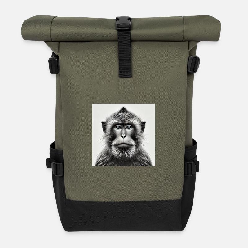 Monkey in grayscale - Roll Top Backpack - olive/black