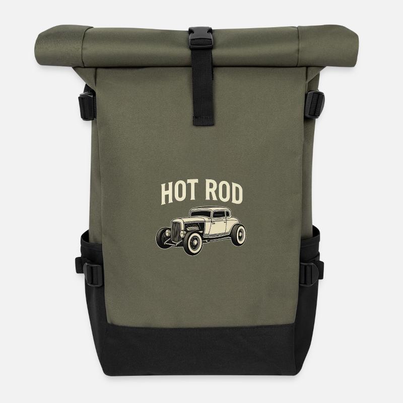 Hot Rod Oldtimer - Rolltop Rucksack - Olive/Schwarz