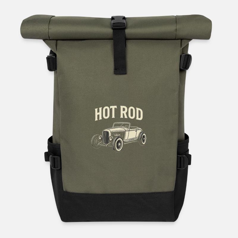 Hot Rod Klassischer Druck - Rolltop Rucksack - Olive/Schwarz