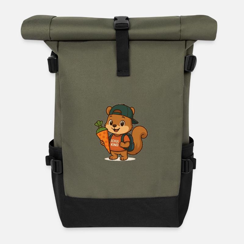 Schulkind 2026 Einschulung 2026 1. Klasse 26 - Rolltop Rucksack - Olive/Schwarz