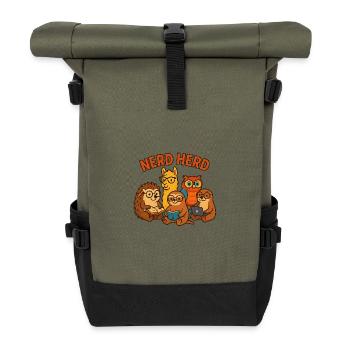 Nerd Herd – Lustiges Tierdesign für Bücherwürmer & - Rolltop Rucksack - Olive/Schwarz - Vorne