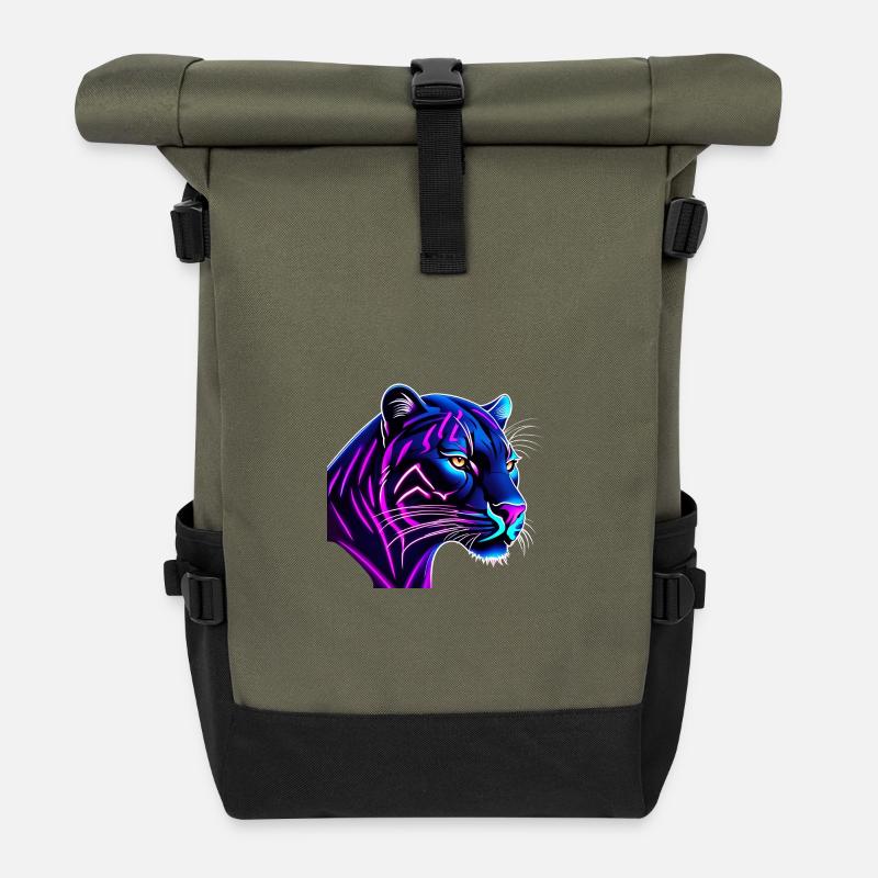Panther in Neonfarben - Rolltop Rucksack - Olive/Schwarz