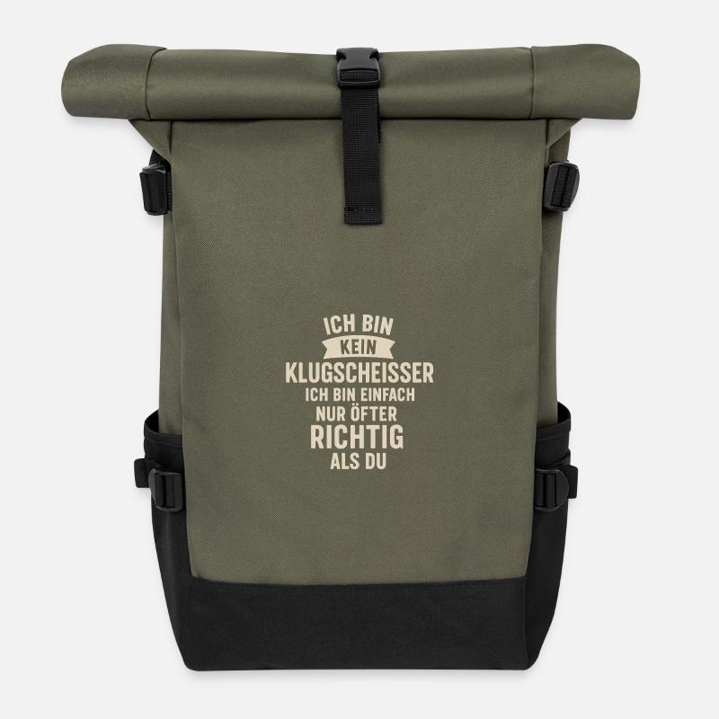 Ich bin kein Klugscheisser Spruch - Rolltop Rucksack - Olive/Schwarz