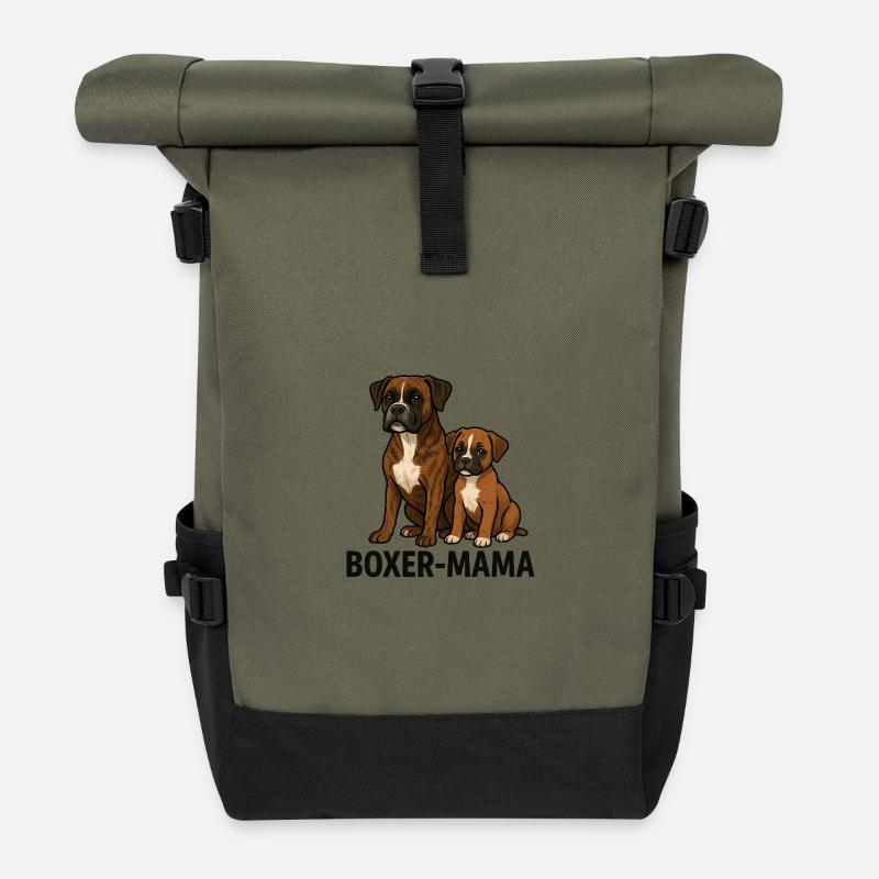 Boxer-Mama – Liebe auf vier Pfoten - Rolltop Rucksack - Olive/Schwarz