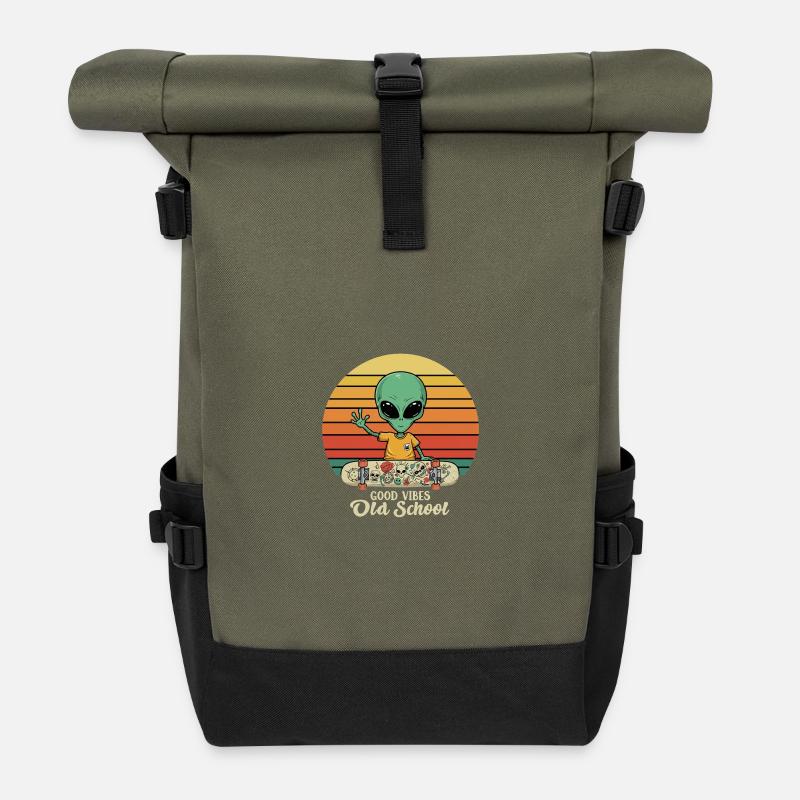 Patineur extraterrestre - Tatouage - Old School - Sac à dos roll top - olive/noir