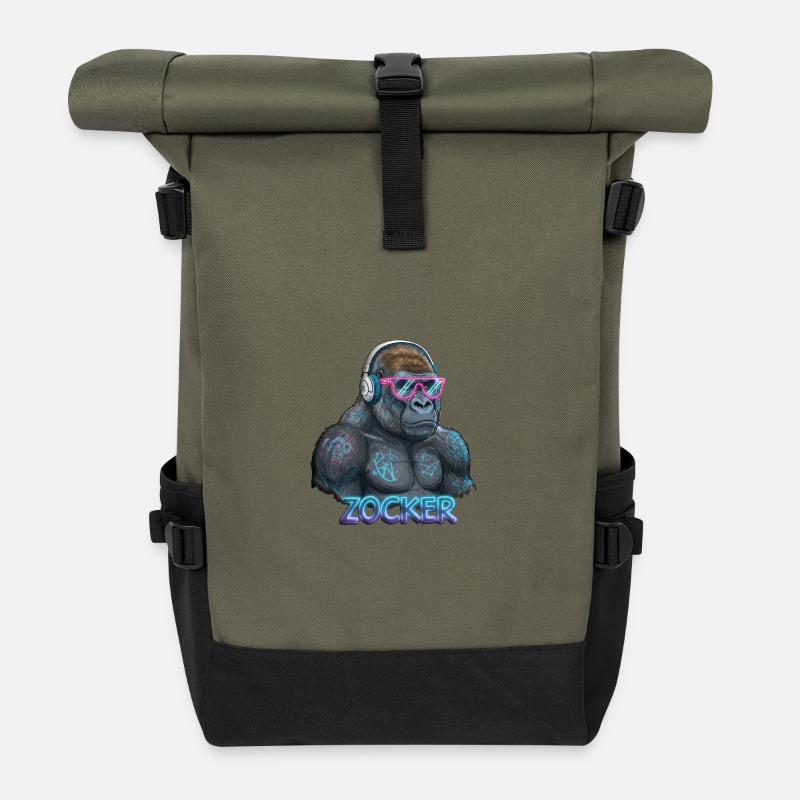 Gorille joueur - Sac à dos roll top - olive/noir