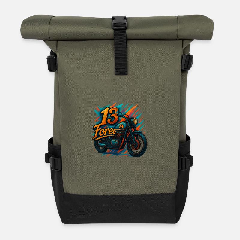 13FarbeMoto - Rolltop Rucksack - Olive/Schwarz