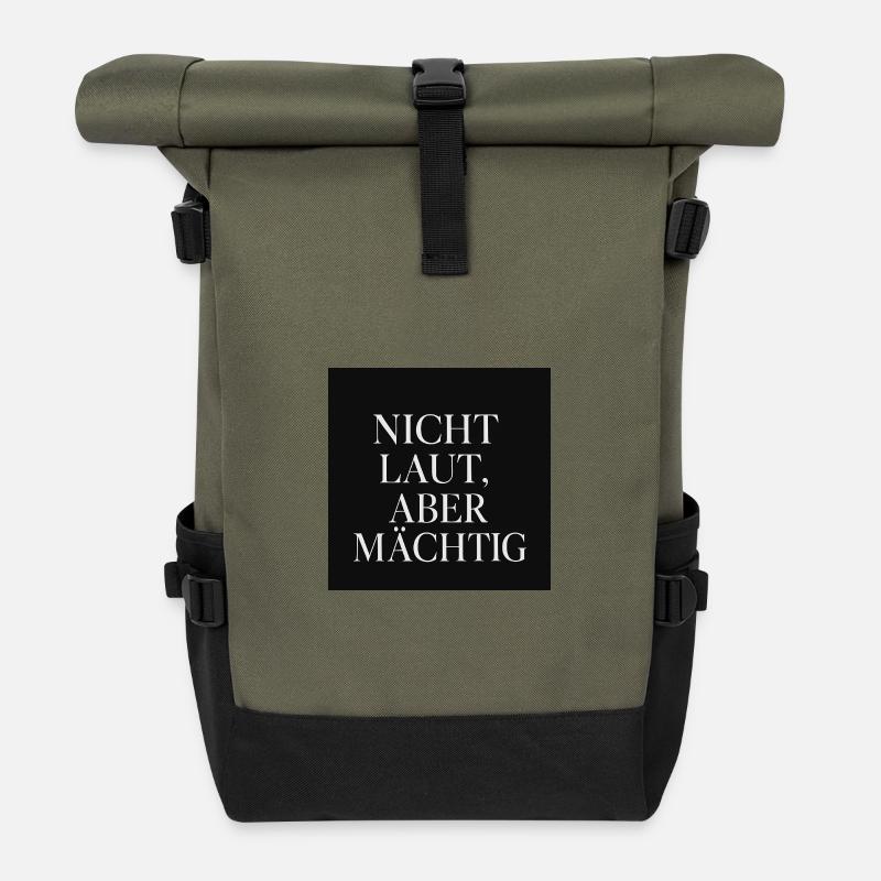 Strong Night, Calm Power Motif - Roll Top Backpack - olive/black