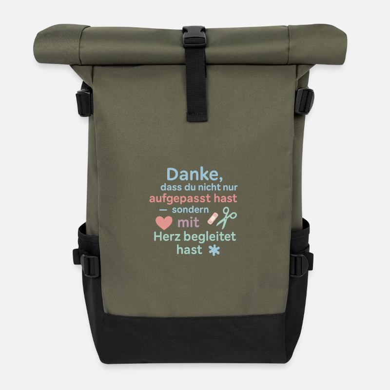 Danke mit Herz - Erzieher Geschenk Idee - Rolltop Rucksack - Olive/Schwarz