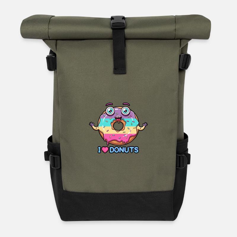 Verrueckter Donut - Rolltop Rucksack - Olive/Schwarz