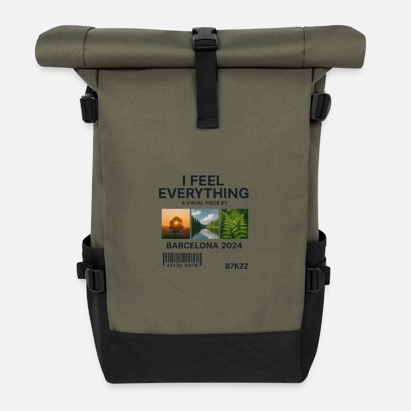 I Feel Everything: Visuelles Werk Barcelona - Rolltop Rucksack - Olive/Schwarz