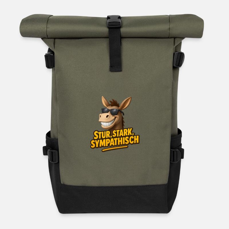 Lässiges Eselfreund-Design mit Sonnenbrille 3D - Rolltop Rucksack - Olive/Schwarz