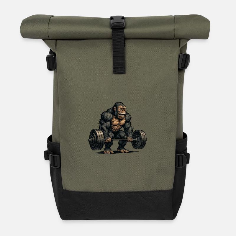Ästischer Affe mit Hantel - Rolltop Rucksack - Olive/Schwarz