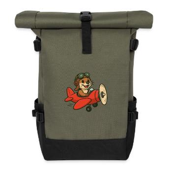 Abenteuerlicher Otter im Flugzeug - Rolltop Rucksack - Olive/Schwarz - Vorne