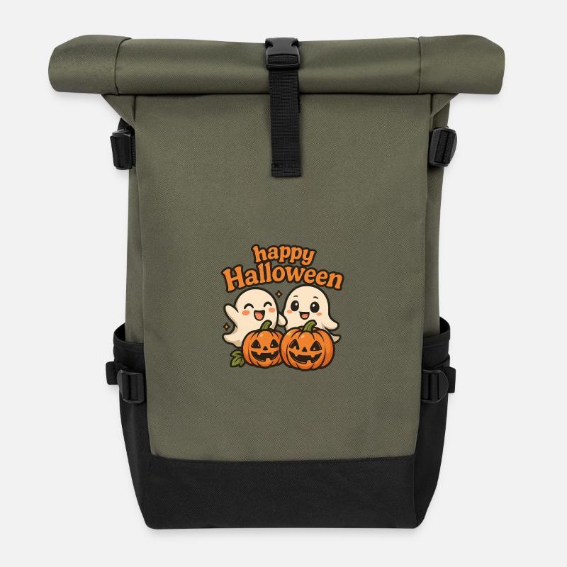 Fantômes mignons Halloween Design - Sac à dos roll top - olive/noir