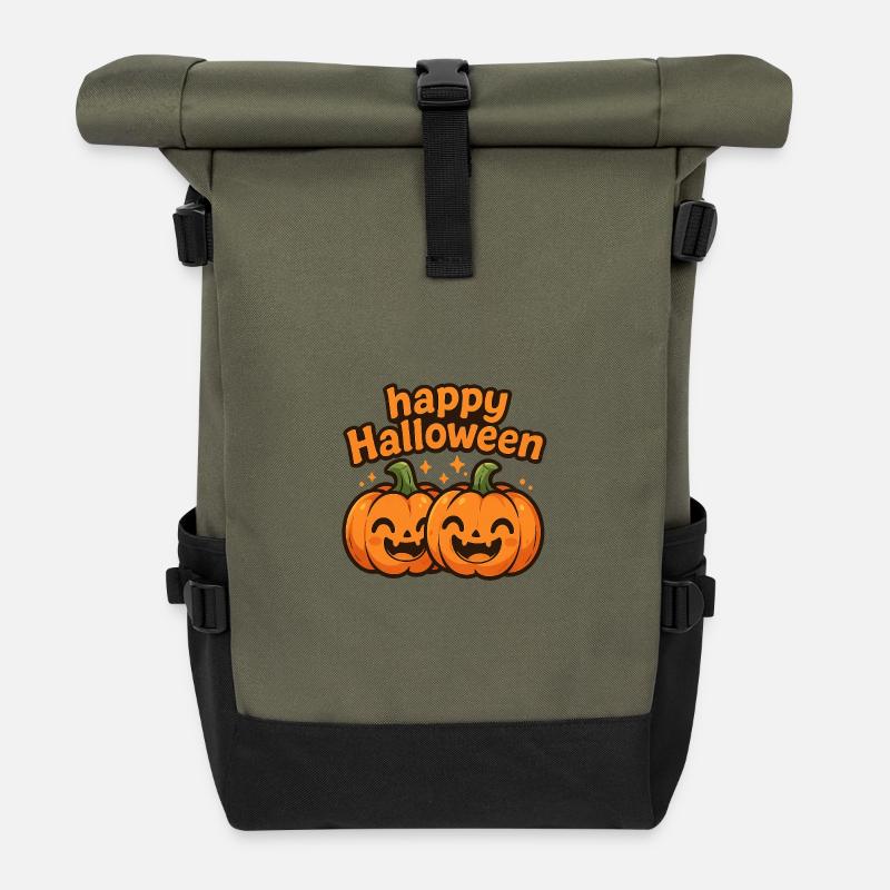 Joyeux Halloween citrouilles avec lettrage - Sac à dos roll top - olive/noir