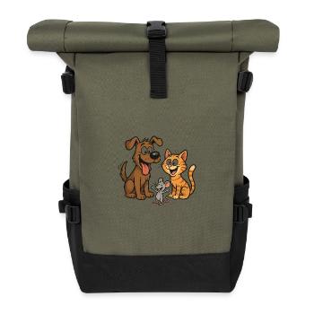 Lustiges Tiertrio – Hund, Katze & Maus - Rolltop Rucksack - Olive/Schwarz - Vorne