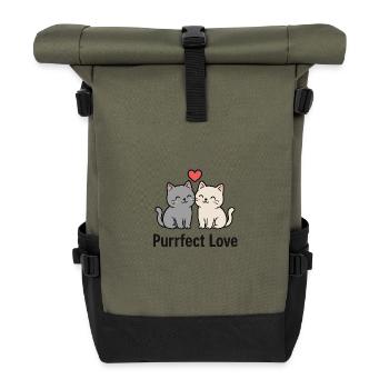 Süßes Katzenpaar mit Herz - Rolltop Rucksack - Olive/Schwarz - Vorne