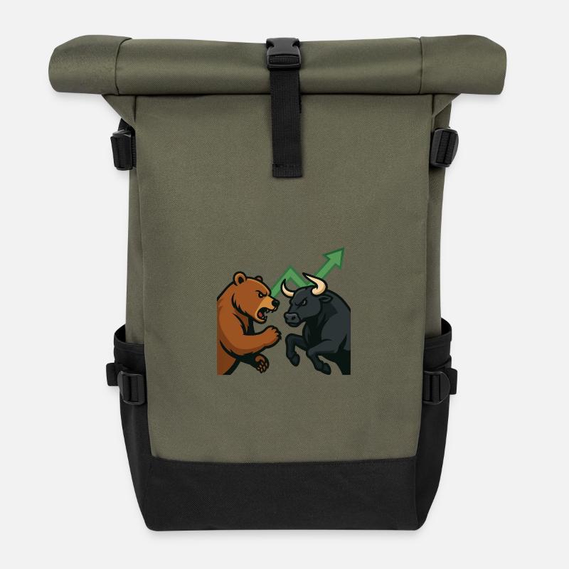 Bären und Bullen Kampf Chart - Rolltop Rucksack - Olive/Schwarz