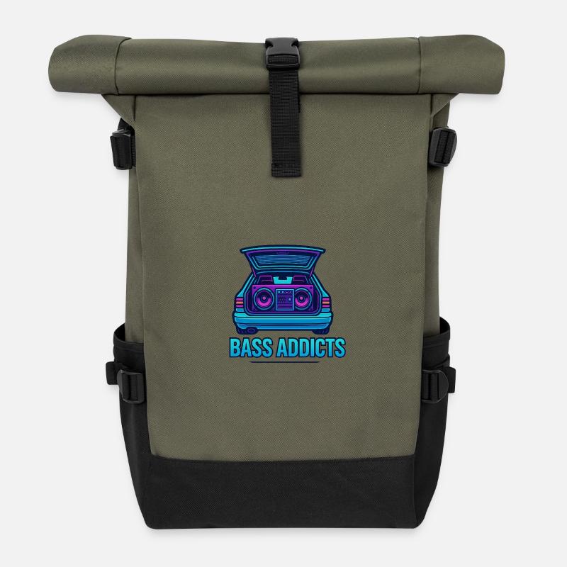 Retro Boombox Bass Addicts Design - Roll Top Backpack - olive/black
