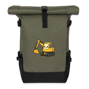 Cute excavator with googly eyes - Roll Top Backpack - olive/black - Front