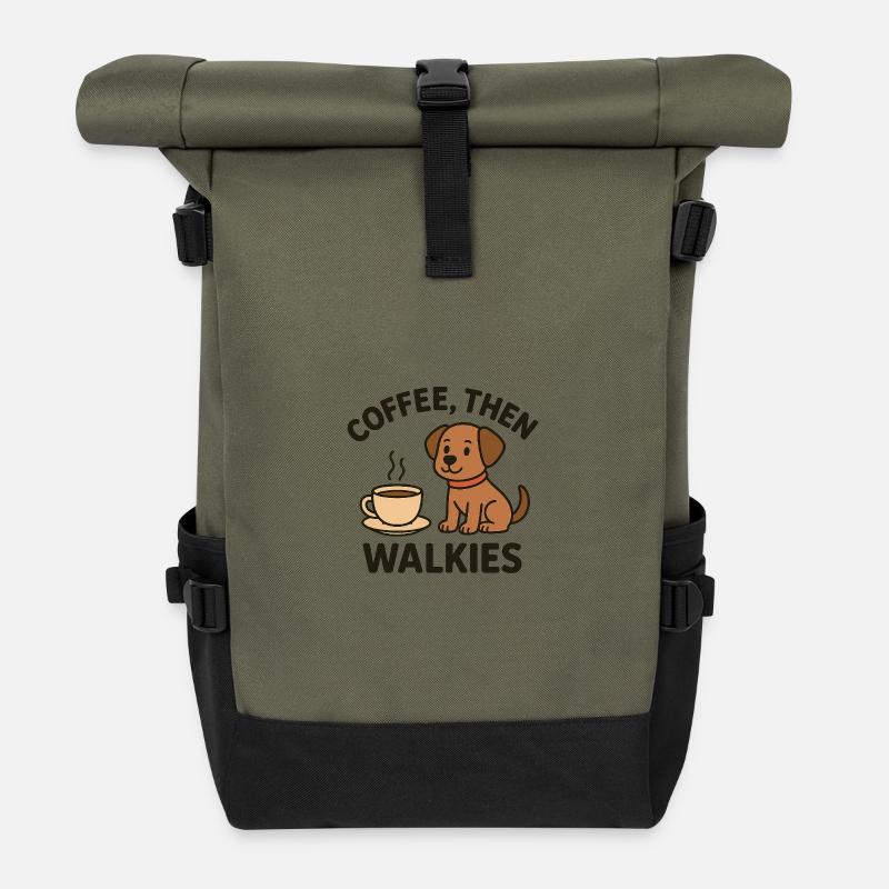 Coffes, Then Walkies - Roll Top Backpack - olive/black
