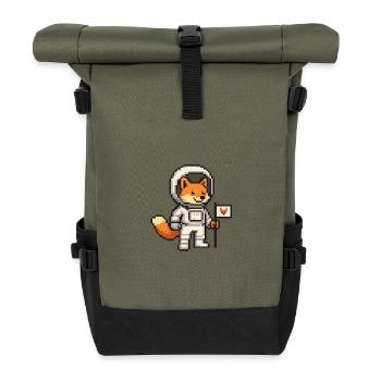 Pixel art fox in astronaut suit - Roll Top Backpack - olive/black - Front