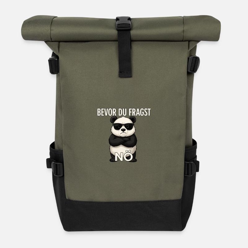 Before you ask: Nope – Funny Panda T-Shirt - Roll Top Backpack - olive/black