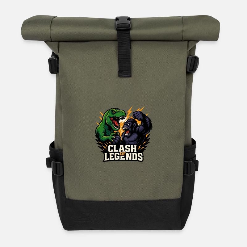 Dino contre gorille - Sac à dos roll top - olive/noir