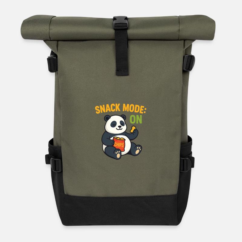 Panda Snack Mode T-Shirt Design - Rolltop Rucksack - Olive/Schwarz