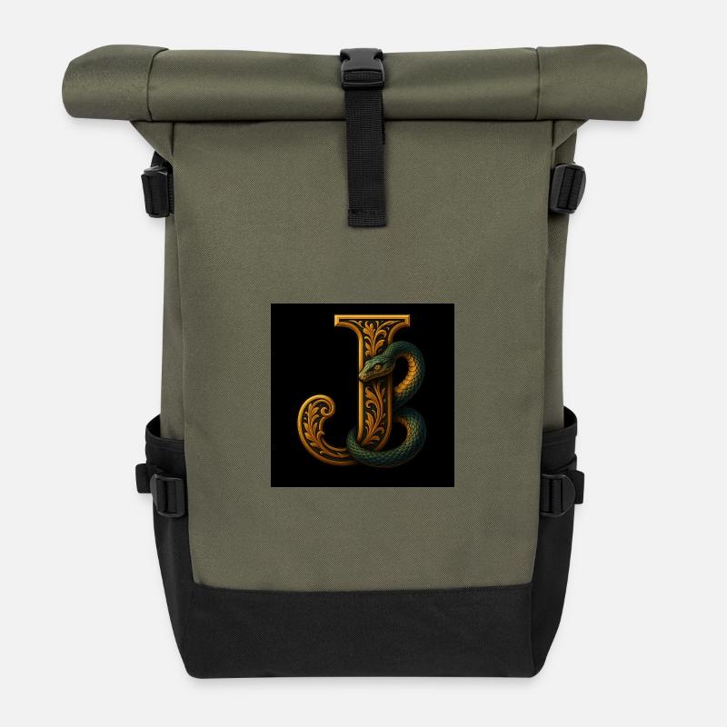 J – Magic Ornament with Basilisk - Roll Top Backpack - olive/black