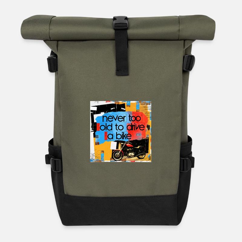 Devise de vie avec l’art de la moto - Sac à dos roll top - olive/noir