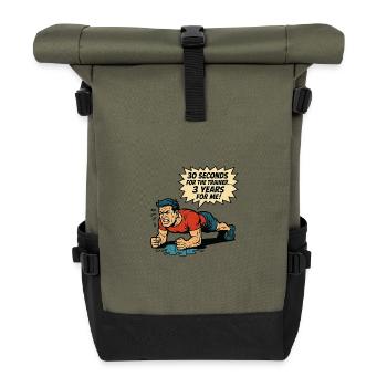 Funny Retro Gym Comic – Plank Struggle - Roll Top Backpack - olive/black - Front