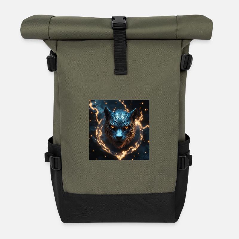 Mystic Tiger in Electric Power - Roll Top Backpack - olive/black