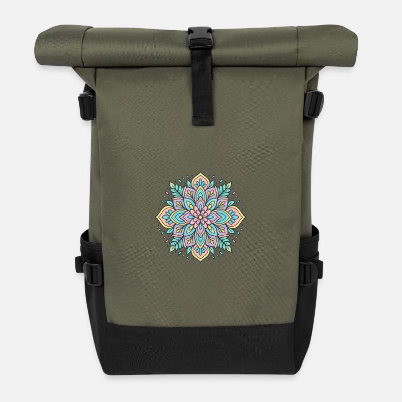 Flower Mandala - Roll Top Backpack - olive/black