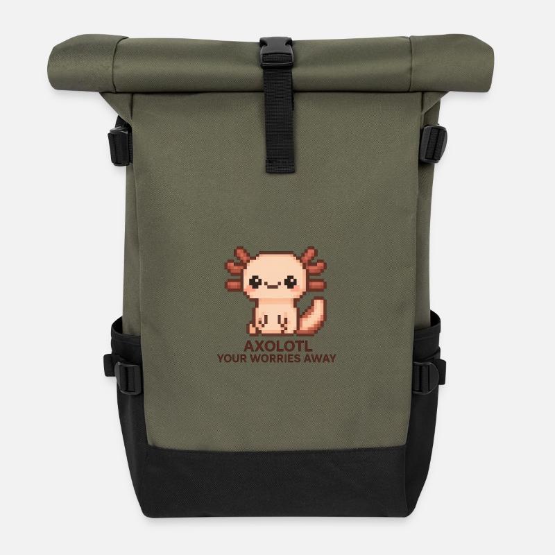 Pixel art axolotl avec texte de blague - Sac à dos roll top - olive/noir