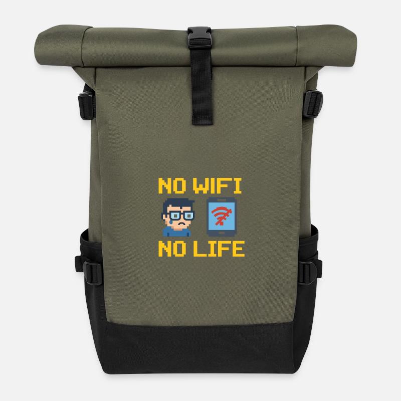 No WiFi, No Life - Roll Top Backpack - olive/black
