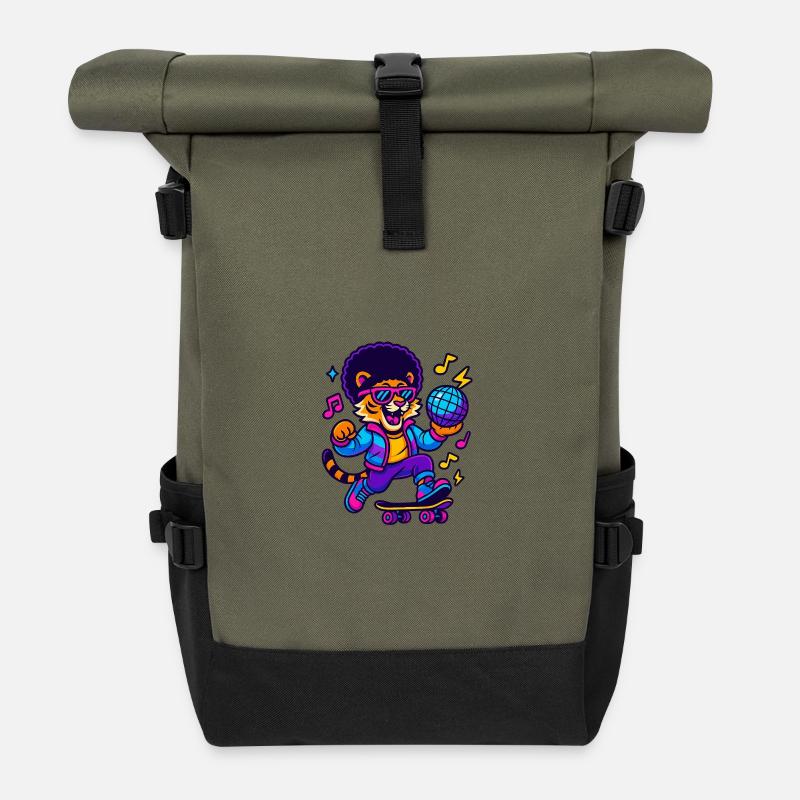 Löwen-DJ im Retro-Design - Rolltop Rucksack - Olive/Schwarz