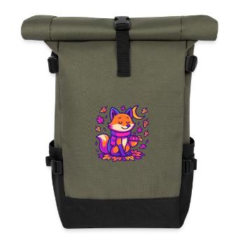 Herbstlicher Fuchs mit Kürbisskizze - Rolltop Rucksack - Olive/Schwarz - Vorne