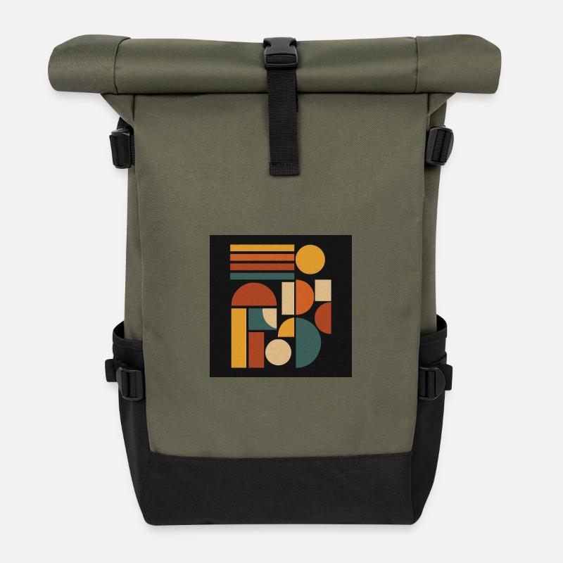 Geometric Colour Forms Retro - Roll Top Backpack - olive/black